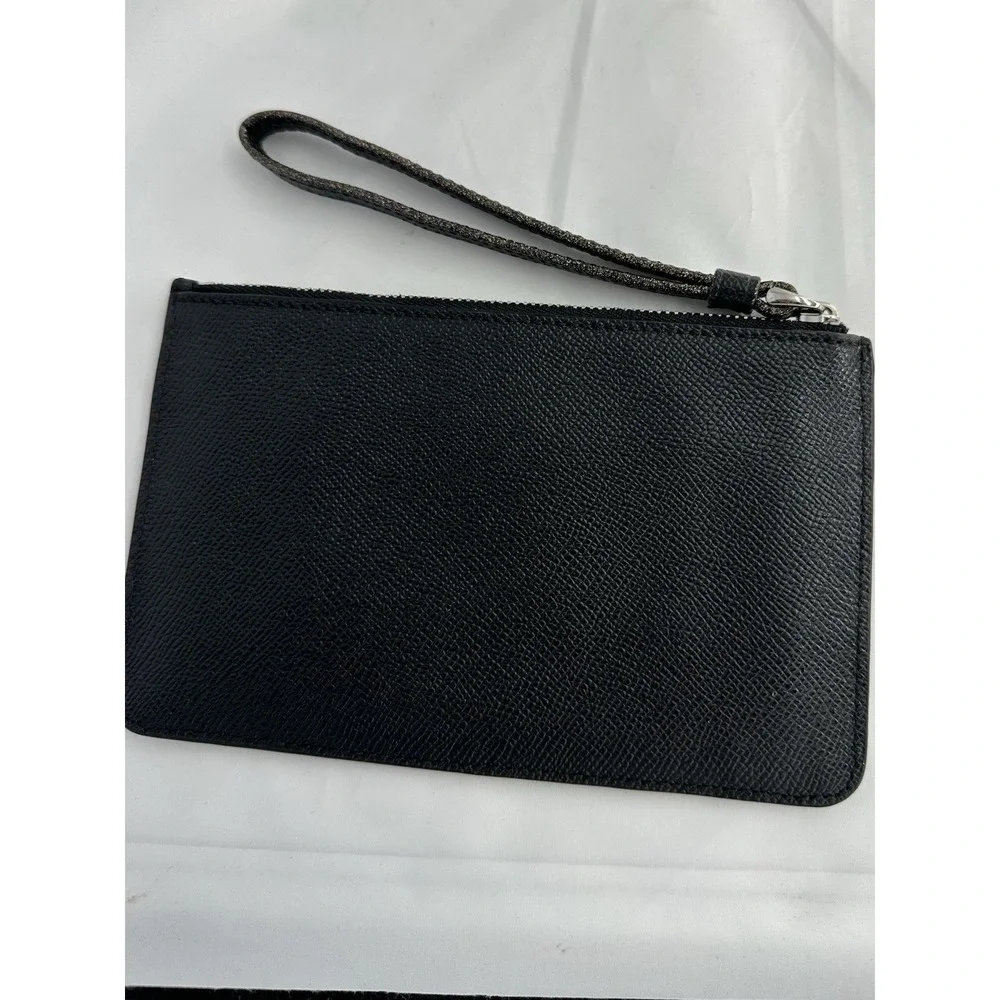 Coach Black Silver Star Glitter Wristlet Wallet Women Zipper Closure Logo Accent